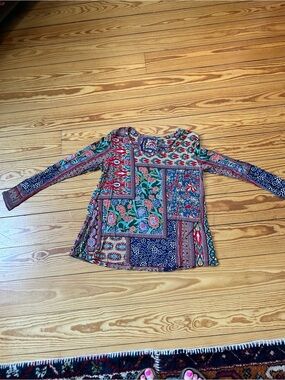 Johnny Was Multi-Color Floral Embroidered Top - Teal, Purple, Red, Cream